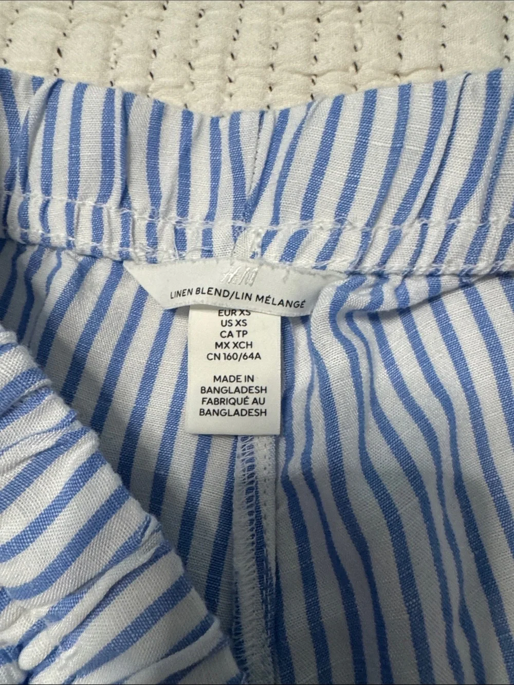 Linen Light Blue & White Striped Wide-Leg Pants
